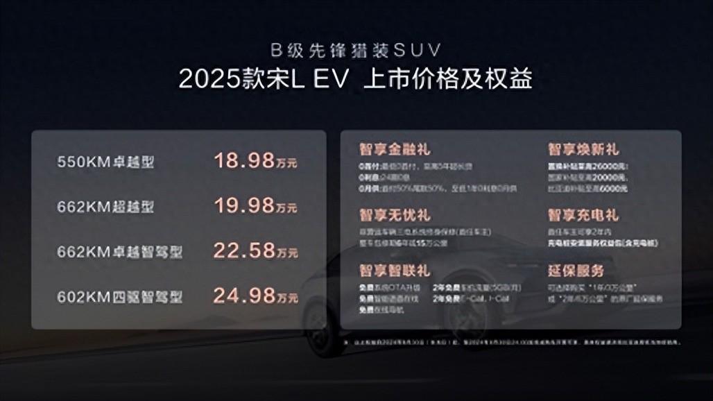 18.98萬元起！比亞迪宋L EV 2025款正式上市